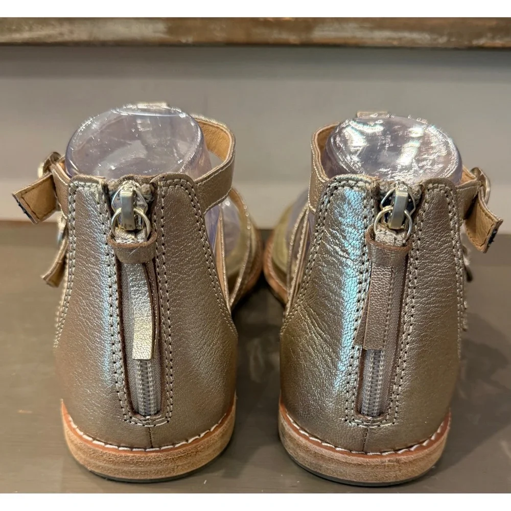 Sofft Womens 8.5 M Gold Metallic Leather Gladiator T Strap Sandals Zip Back